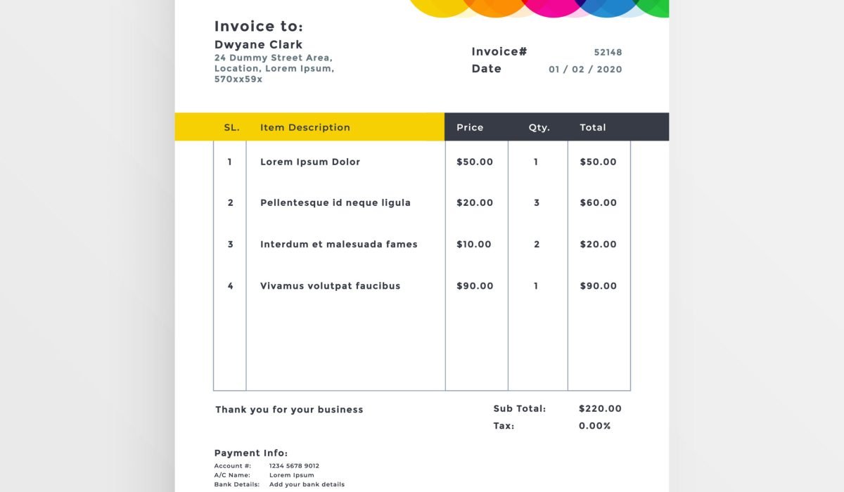 colorful vector invoice template design